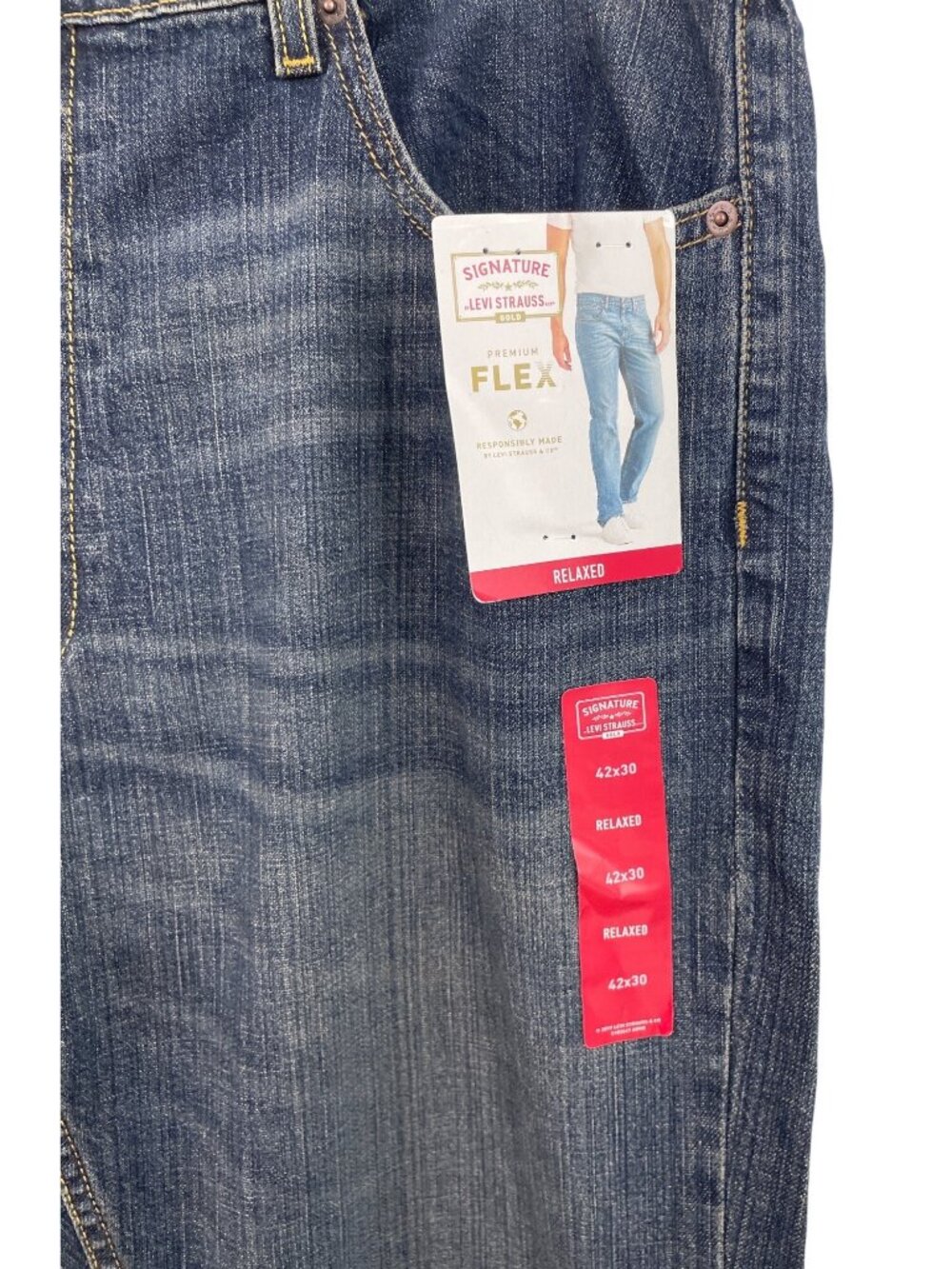 Signature Levi Strauss Relaxed Fit Flex Jeans Mens 42x30 Dark Wash - Picture 4 of 11